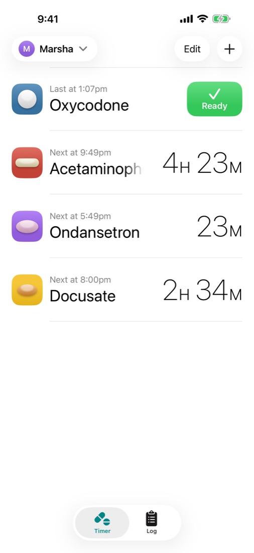 Doses on iPhone: the Timer screen